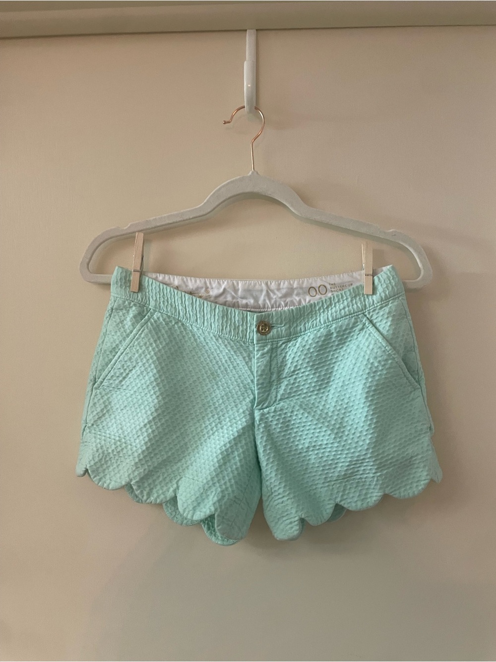 Lilly Pulitzer Buttercup Shorts Mint Green Scallop Hem Seersucker Size 0